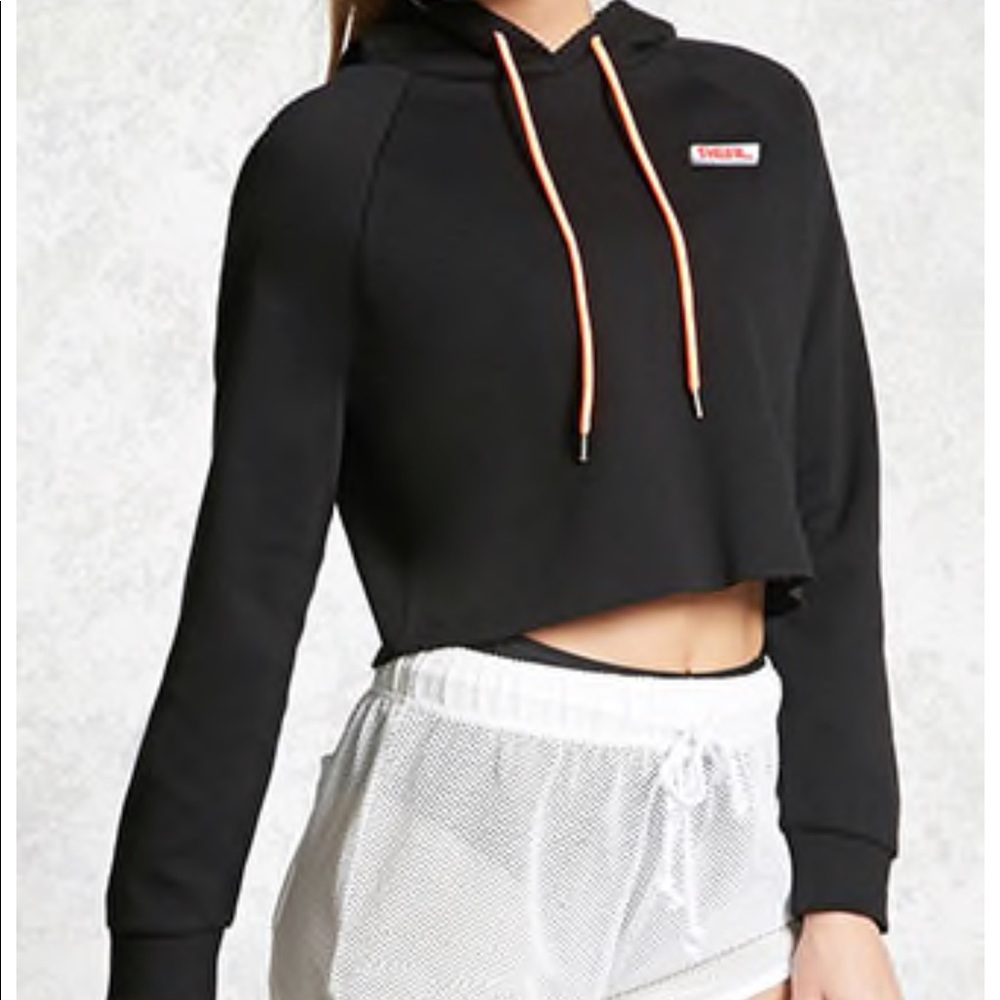 Active Crop top hoodie with  “real” word print